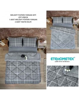 ETE HOMETEX ÇİFT KİŞİLİK LÜX WELSOFT YORGAN SETİ 195X215CM SAFİR GRİ 8696474231948